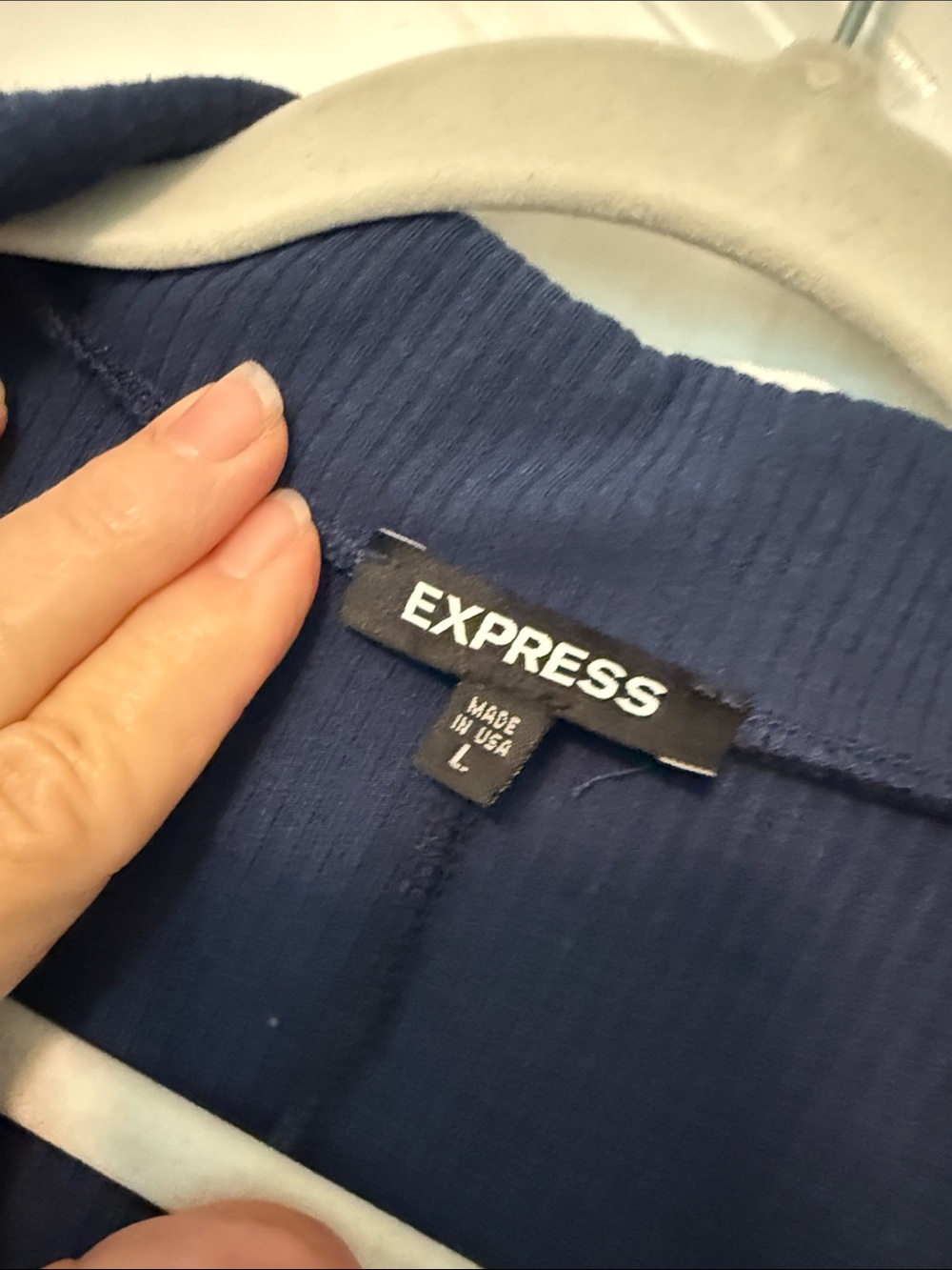 Express Navy Ruched Collared Short Sleeve Top - Picture 3 of 5